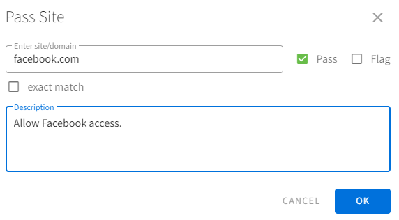 Pass Site setup menu
